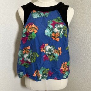 Anthropologie HD In Paris Floral Sleeveless Zip Up Collared Top Blouse Size 12